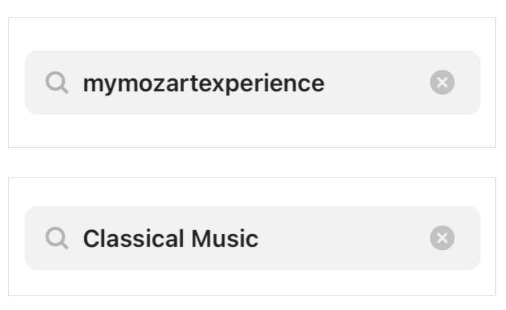 Using the search bar in the Sticker.ly app, you can type in mymozartexperience or Classical Music to find our sticker pack