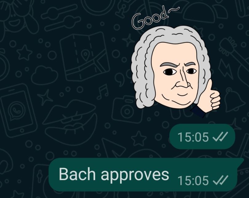 The composers are now in your Whatsapp/iMessage! Here is Bach with his thumbs up