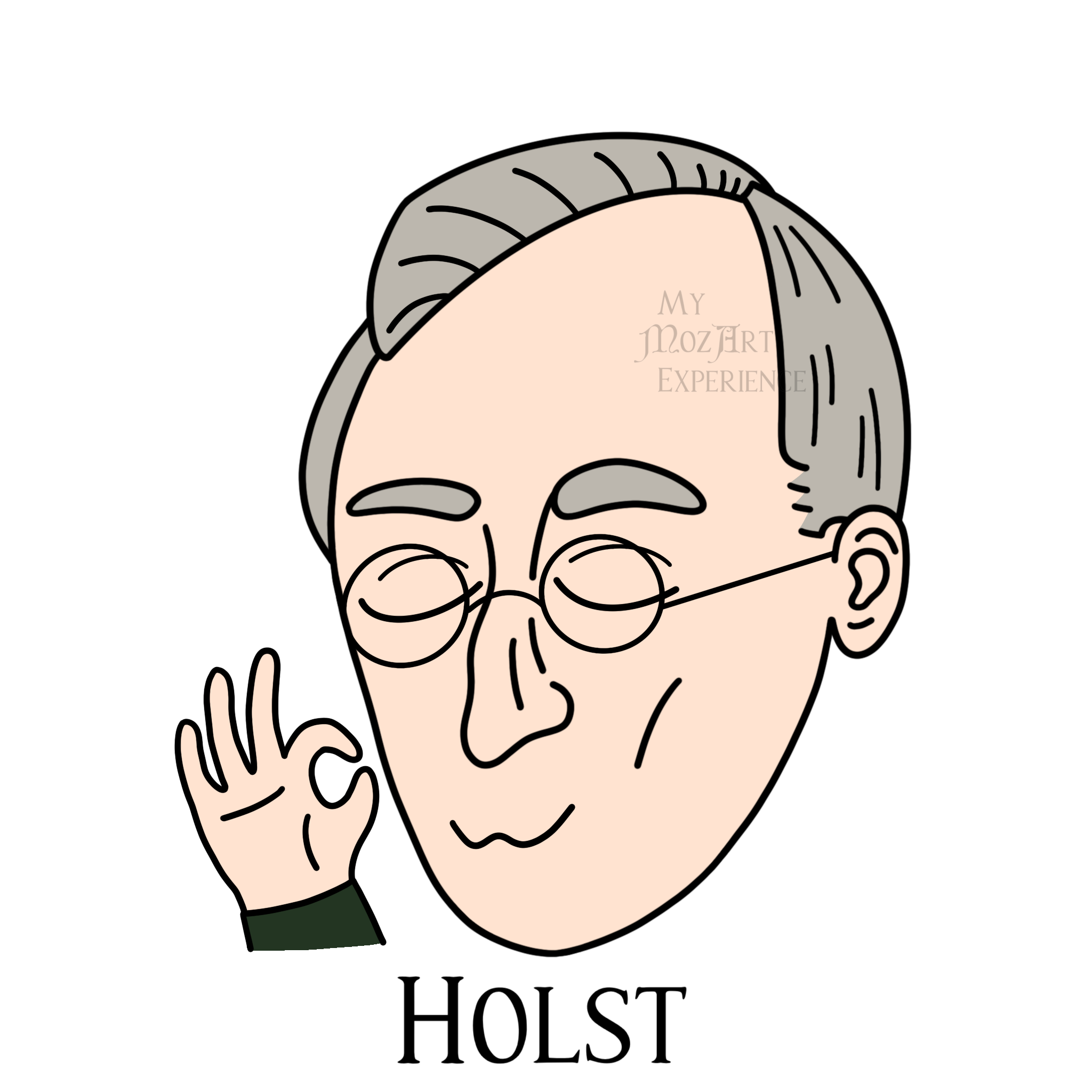 Composer Holst Cartoon Icon, making the OK finger sign