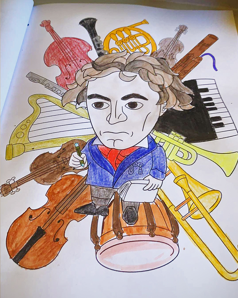 Beethoven coloured using markers