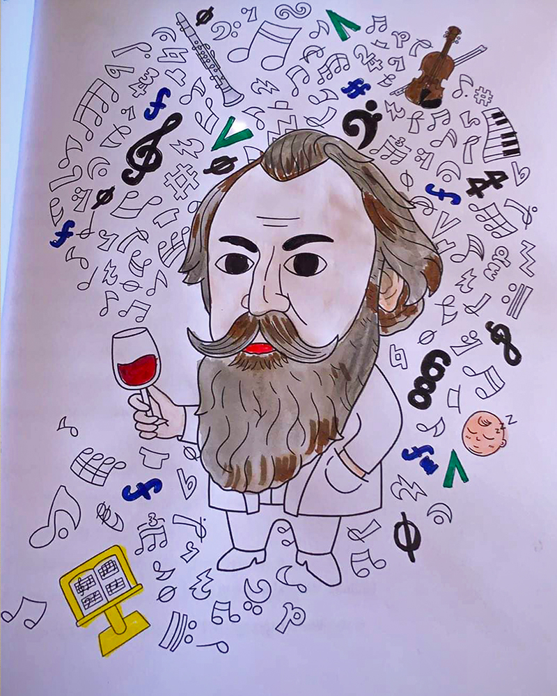 Unfinished artwork of Brahms using water colour