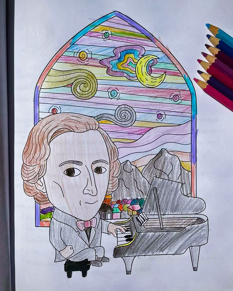 Chopin coloured with a rainbow background