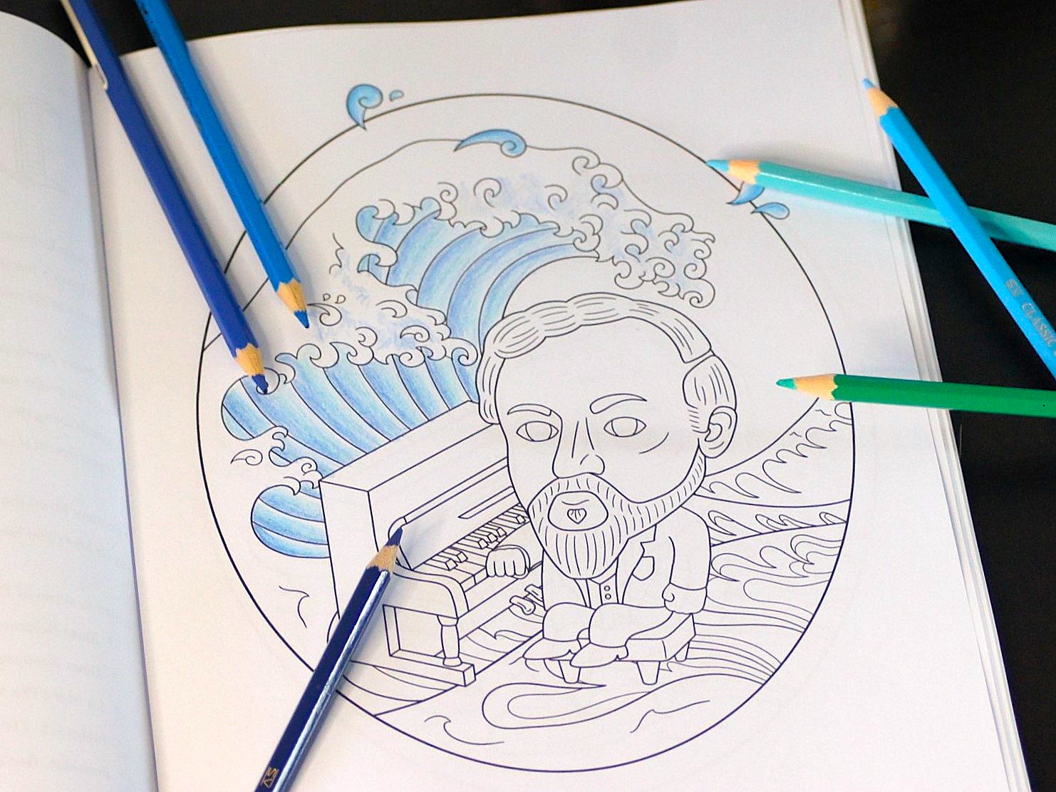 Example colouring page of a Debussy illustration