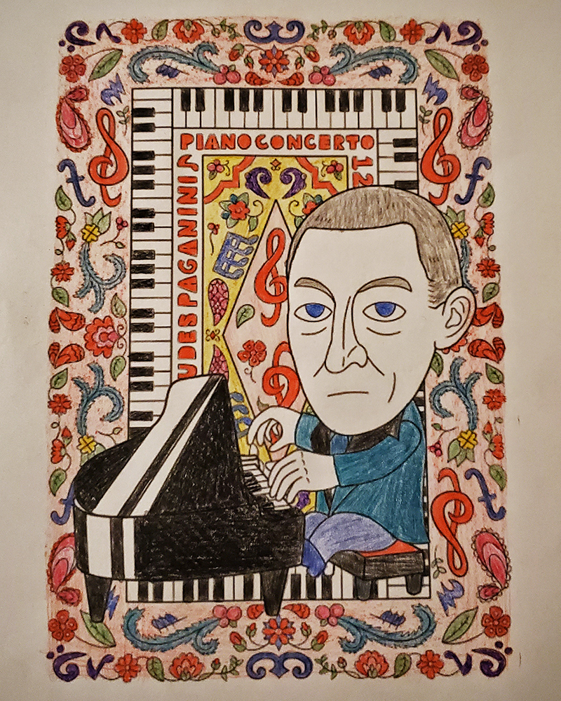 Rachmaninoff coloured pink and red pencils