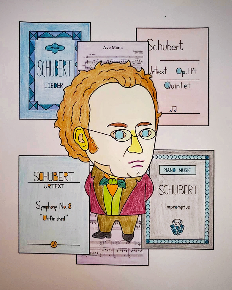 Composer Schubert coloured by a young artist